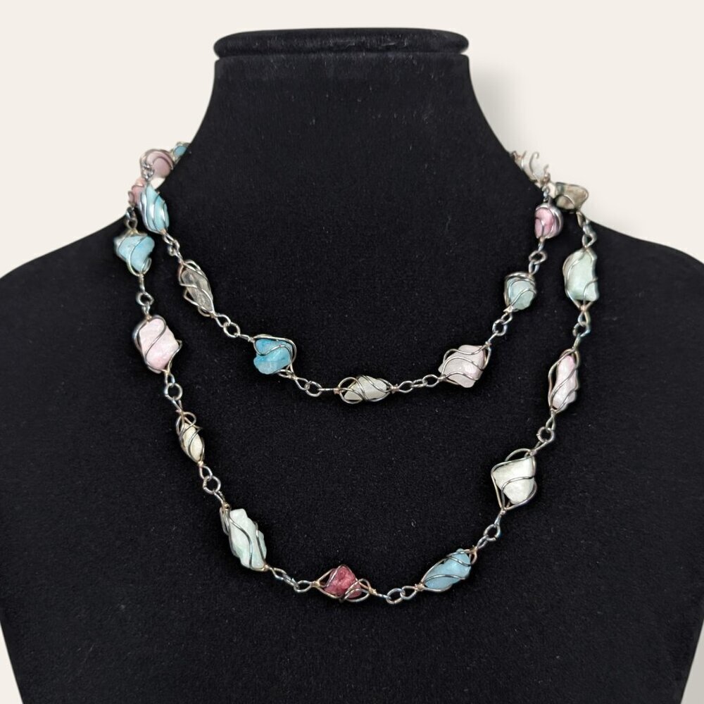 Vintage Wire Caged Natural Stone Necklace